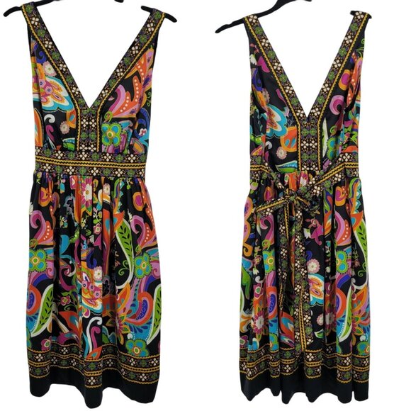Whimsical Multicolor Silky Mini Dress Sz S Tie Waist Fairycore Party Vibrant - Picture 1 of 12